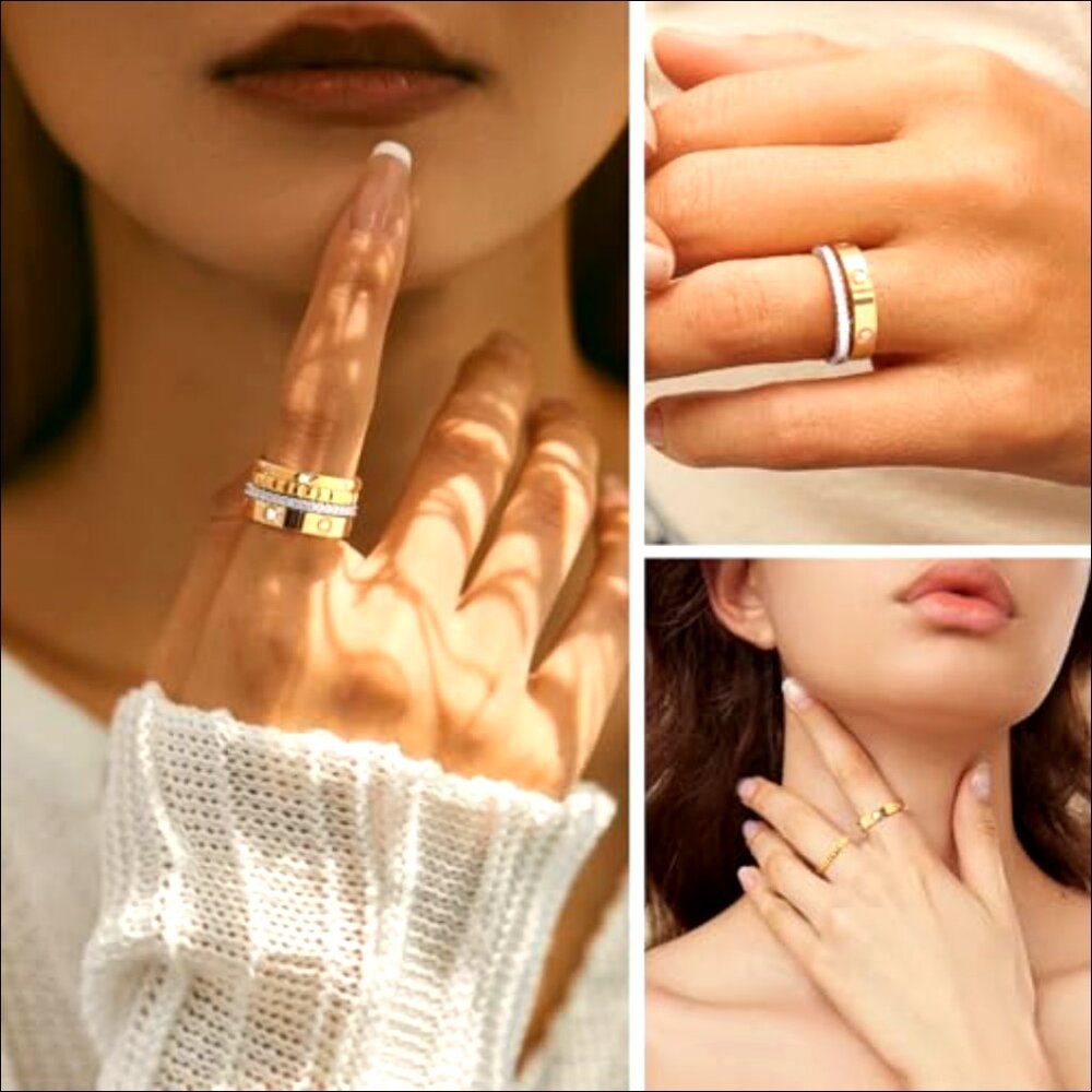 18k Gold Plated Stackable Rings Set, Stainless St… - image 4